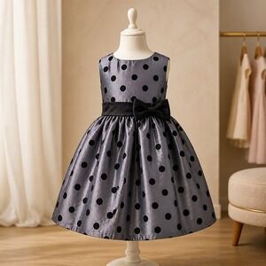 Penelope Mack‎ Girls Silver Grey Black Polka Dot Bow Party Dress 12 Months